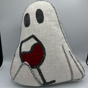 Martha Stewart Halloween White Ghost 15” X 18” Pillow w/Wine Glass Metallic Cord